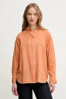 Lněná košile Pepe Jeans CHIPPER dámská, oranžová barva, relaxed, s klasickým límcem, PL304993