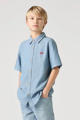 Dětská bavlněná košile Levi's SS WOVEN SHIRT modrá barva, 9EH426