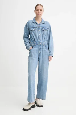 Džínový overal Levi's BAGGY JUMPSUIT H125 modrá barva, s límečkem, 001WA