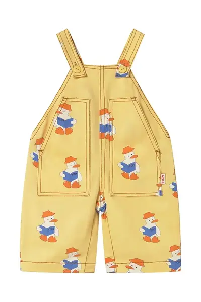 Dětské lacláče Tinycottons BABY READERS DUNGAREE žlutá barva, s potiskem, SS25-195