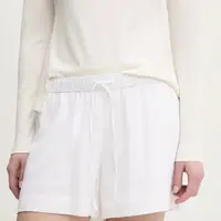 Lněné kraťasy Abercrombie & Fitch dámské, bílá barva, hladké, high waist, KI149-5187