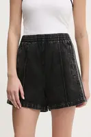 Džínové šortky adidas Originals Firebird dámské, černá barva, s aplikací, high waist, JD3107