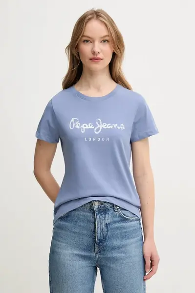 Bavlněné tričko Pepe Jeans VAL modrá barva, PL506028