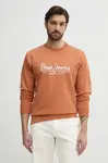 Bavlněná mikina Pepe Jeans DUMAS CREW pánská, oranžová barva, s potiskem, PM582832