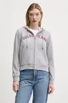 Bavlněná mikina Guess Jeans dámská, šedá barva, s kapucí, melanžová, W5RQ20 K68I4