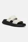 Pantofle Calvin Klein Jeans SANDAL SLIDE DOUBLE STRAP dámské, béžová barva, na platformě, YW0YW01694