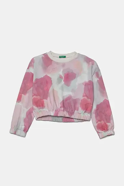 Dětská bavlněná mikina United Colors of Benetton růžová barva, vzorovaná, 35UJC10OB