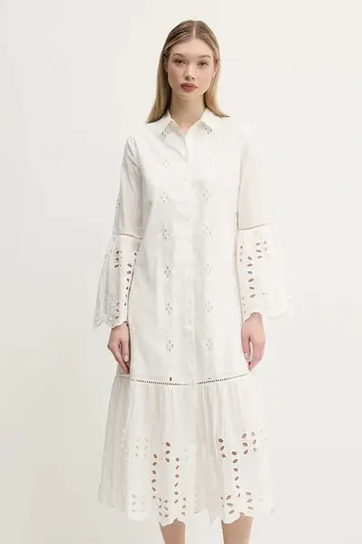 Bavlněné šaty Desigual ORLEANS bílá barva, midi, 25SWVW06