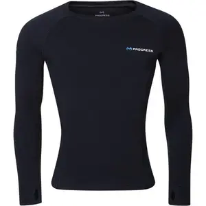 PROGRESS MT TDR Pánské merino triko s dlouhým rukávem, černá, velikost
