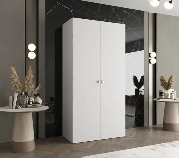 Šatní skříň Abi Parma 1 Rozměry: 150 cm, Pásky / úchyty: Kašmír, Barva korpusu + barva dveří: Bílá + Bílá