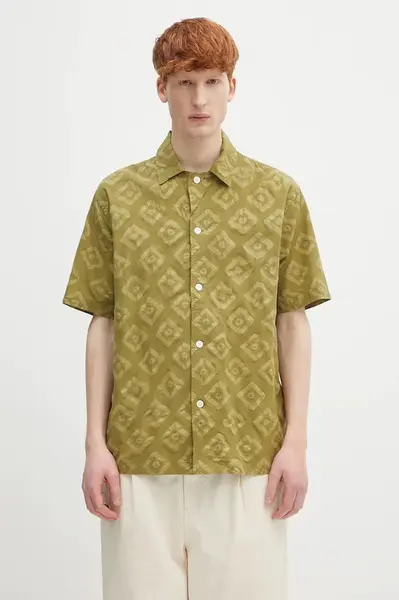 Bavlněná košile Norse Projects Mads Batik SS Shirt pánská, zelená barva, regular, N40.0833.8037