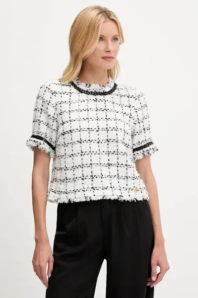 Halenka z vlněné směsi Karl Lagerfeld dámská, bílá barva, vzorovaná, A3W11028