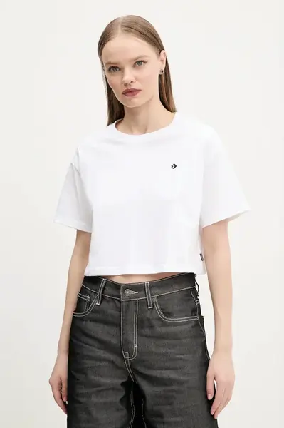 Bavlněné tričko Converse bílá barva, 10027625-A03