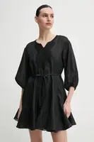 Lněné šaty ISABELLE BLANCHE černá barva, mini, IS25SS-A086-T019