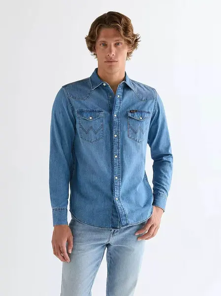 Pánská košile WRANGLER WESTERN SHIRT MID LIGHT WASH 112378393 Velikost: L