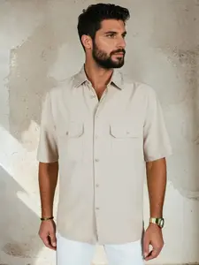 Pánská béžová košile s krátkým rukávem