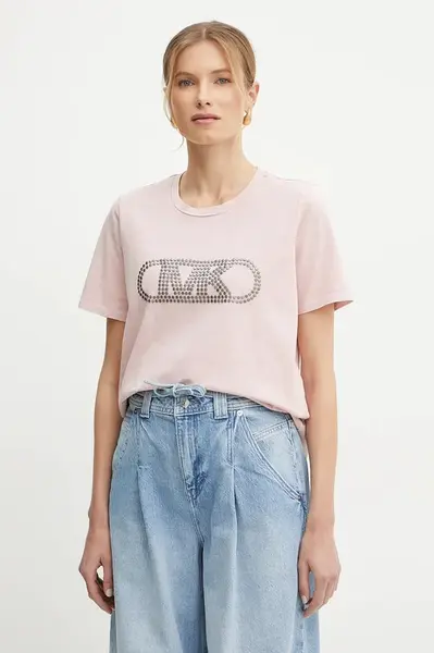 Bavlněné tričko MICHAEL Michael Kors růžová barva, MS551SC491