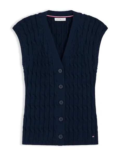 TOMMY HILFIGER Pletená vesta 'Cable Slim Sleeve'  námornícka modrá