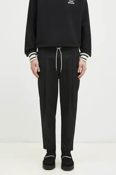 Kalhoty s příměsí vlny Drôle de Monsieur Le Pantalon Cropped pánské, černá barva, jednoduché, PERM-BP167-PL127-BL