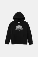 Dětská bavlněná mikina Puma CLASS Hoodie TR černá barva, s kapucí, s potiskem, 685798