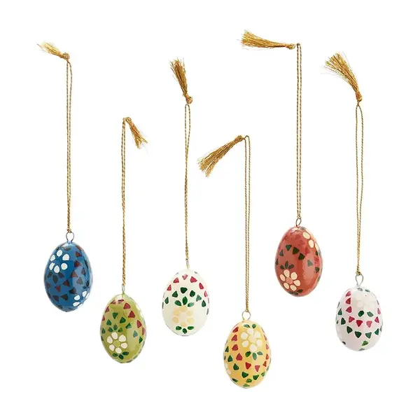 Závěsné dekorace Madam Stoltz Handmadepapermacheeggs 6-pack více barev