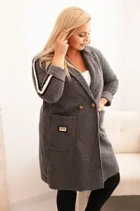 Kesi Włoski Dámský kabát Plus Size z umělého beránka s kapsami grafitový