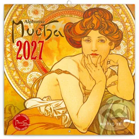 NOTIQUE Poznámkový kalendár Alfons Mucha EN/CZ 2027, 20 x 20 cm