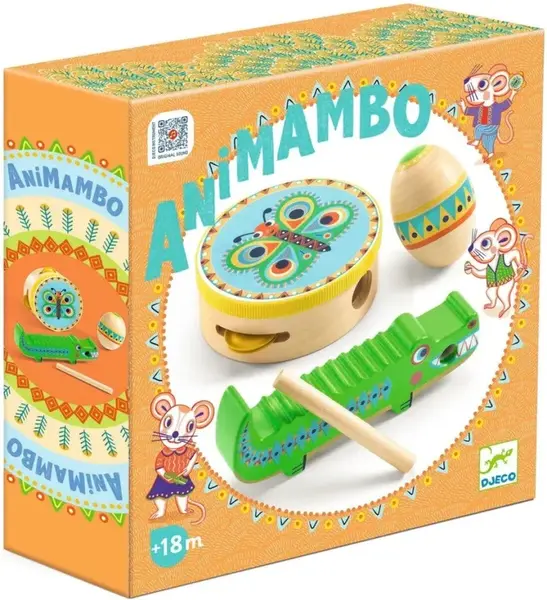 Animambo set perkusních nástrojů - tamburína, maracas, guiro