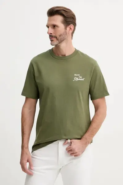 Bavlněné tričko United Colors of Benetton zelená barva, s aplikací, 34BNU10AP