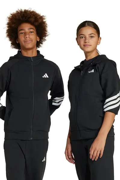 Dětská mikina adidas černá barva, s kapucí, s potiskem, JJ4801