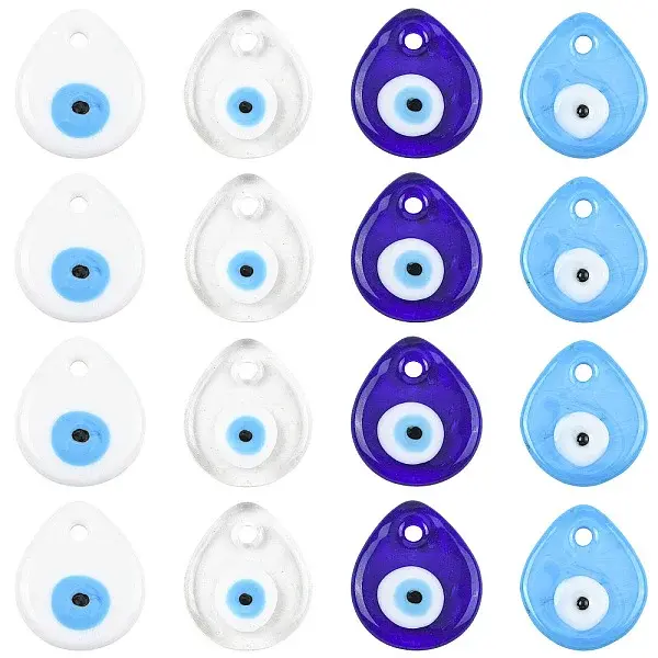 16Pcs 4 Colors Handmade Lampwork Evil Eye Pendants