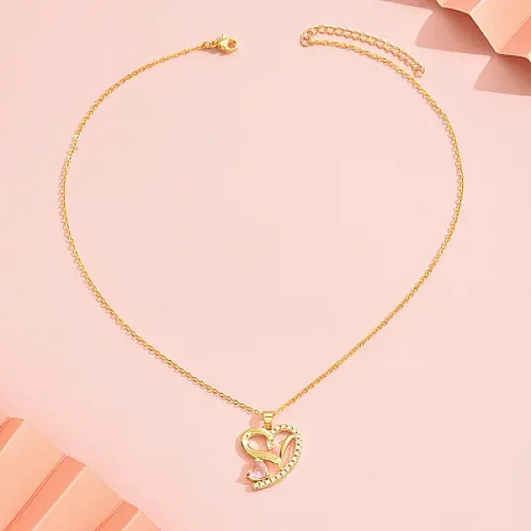 Brass Micro Pave Cubic Zirconia Pendant Necklaces