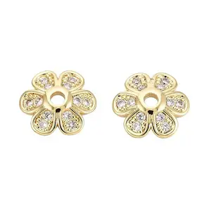 Brass Micro Pave Clear Cubic Zirconia Bead Caps