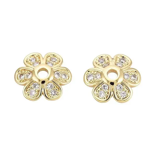 Brass Micro Pave Clear Cubic Zirconia Bead Caps