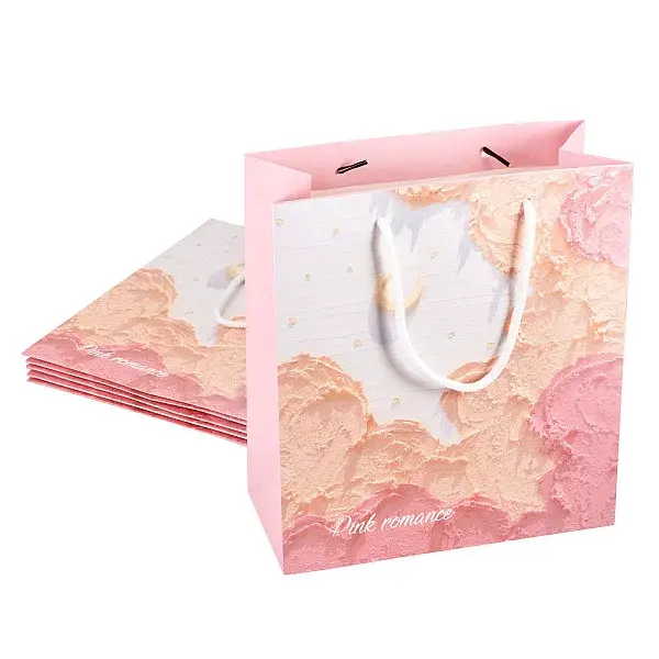 6Pcs Rectangle Paper FLower Gift Bags with Rope Handles