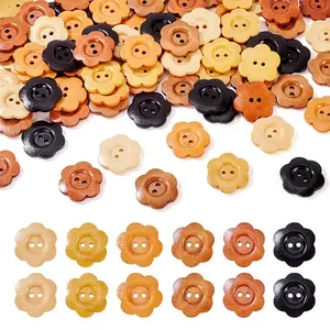 90Pcs 6 Colors 2-Hole Wood Flower Buttons