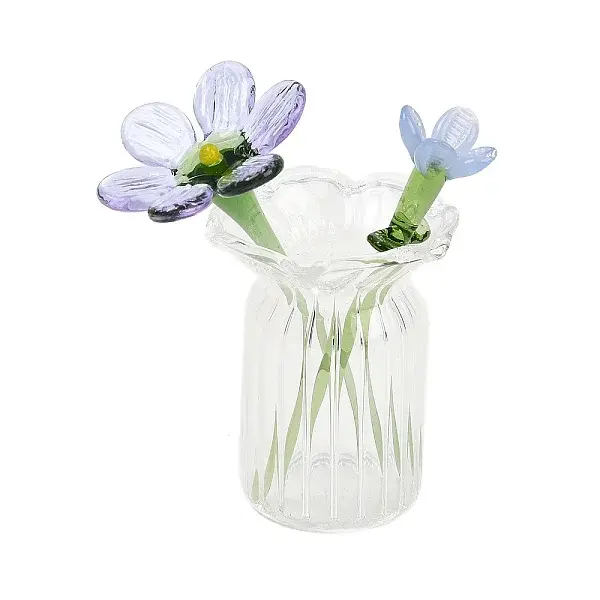 Handmade Lampwork Birthday Flower & Vase Set for Tabletop Display