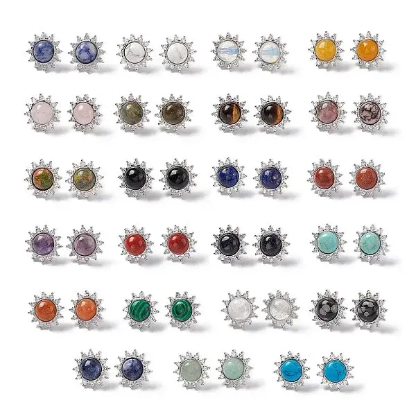 Gemstone Sun Stud Earrings with Cubic Zirconia