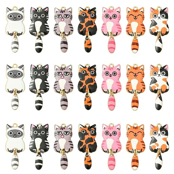 14Pcs 7 Colors Alloy Enamel Pendants