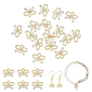 16Pcs Brass Micro Pave Clear Cubic Zirconia Links Connectors