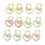 Enamel Heart Dangle Hoop Earrings