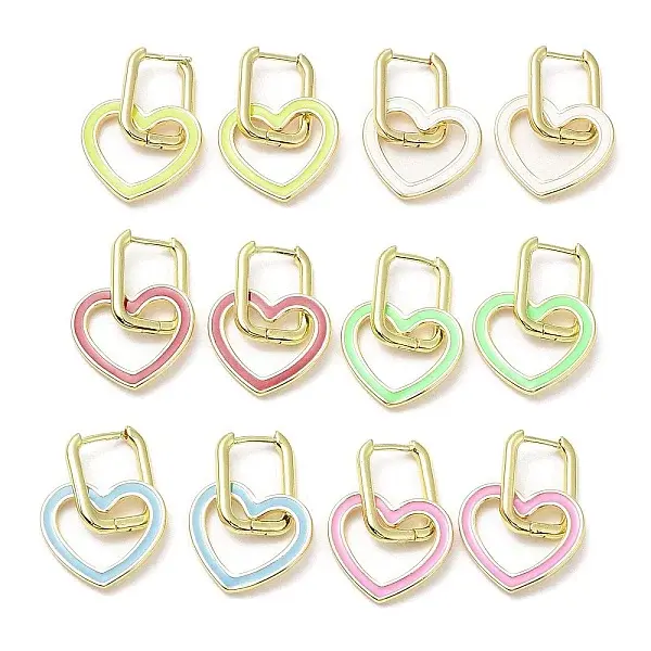 Enamel Heart Dangle Hoop Earrings