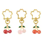 3Pcs Cherry Resin Rhinestone & Glitter Powder Pendants Decoration