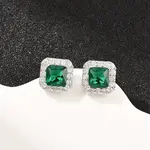 Square Brass Micro Pave Cubic Zirconia Stud Earrings