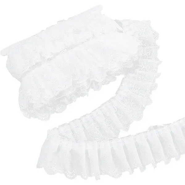 3-Layer Pleated Chiffon Flower Lace Trim