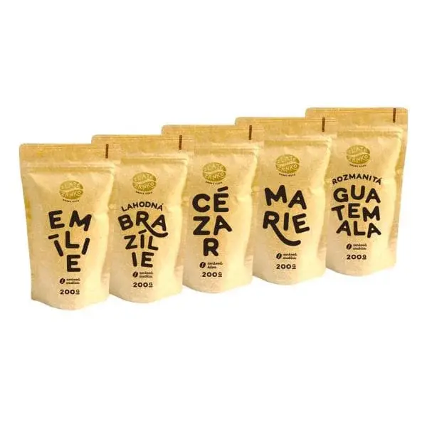 Káva Zlaté Zrnko - Poznej 5 káv na sladké espresso 1000g (Emílie, Brazílie, Cézar, Marie, Guatemala)