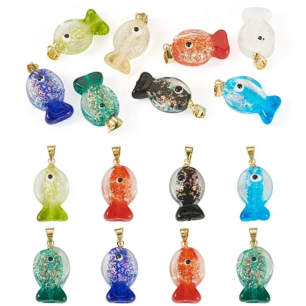 8Pcs Handmade Dichroic Foil Lampwork Pendants