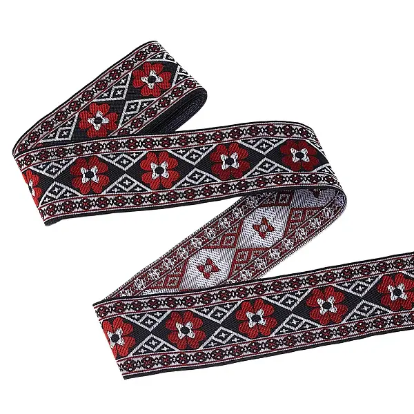 7M Ethnic Style Polyester Rhombus Flower Jacquard Ribbon
