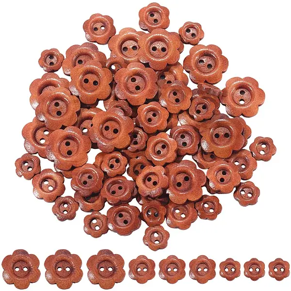 120Pcs 3 Styles 2-Hole Wood Buttons