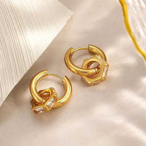 304 Stainless Steel Clear Cubic Zirconia Hoop Earrings